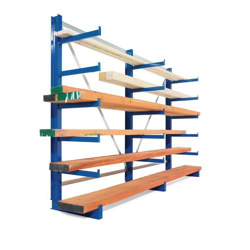 Jednostronny regał wspornikowy, podstawowy, 200 x 540 x 63 cm, 6000 kg, 25 wsporników Jednostronny regał wspornikowy, podstawowy, 200 x 540 x 63 cm, 6000 kg, 25 wsporników